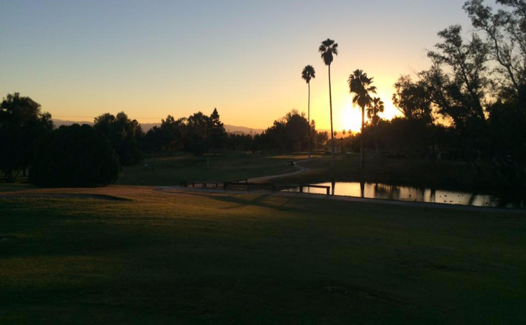 golf course at sunset